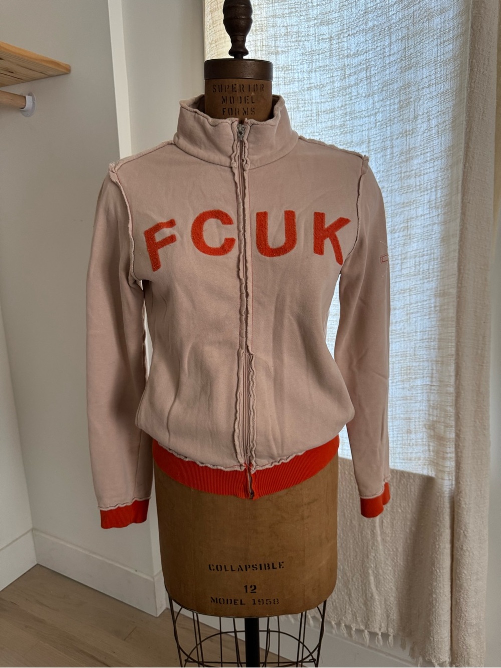 French Connection Pink Bomber Jacket with Orange FCUK Logo